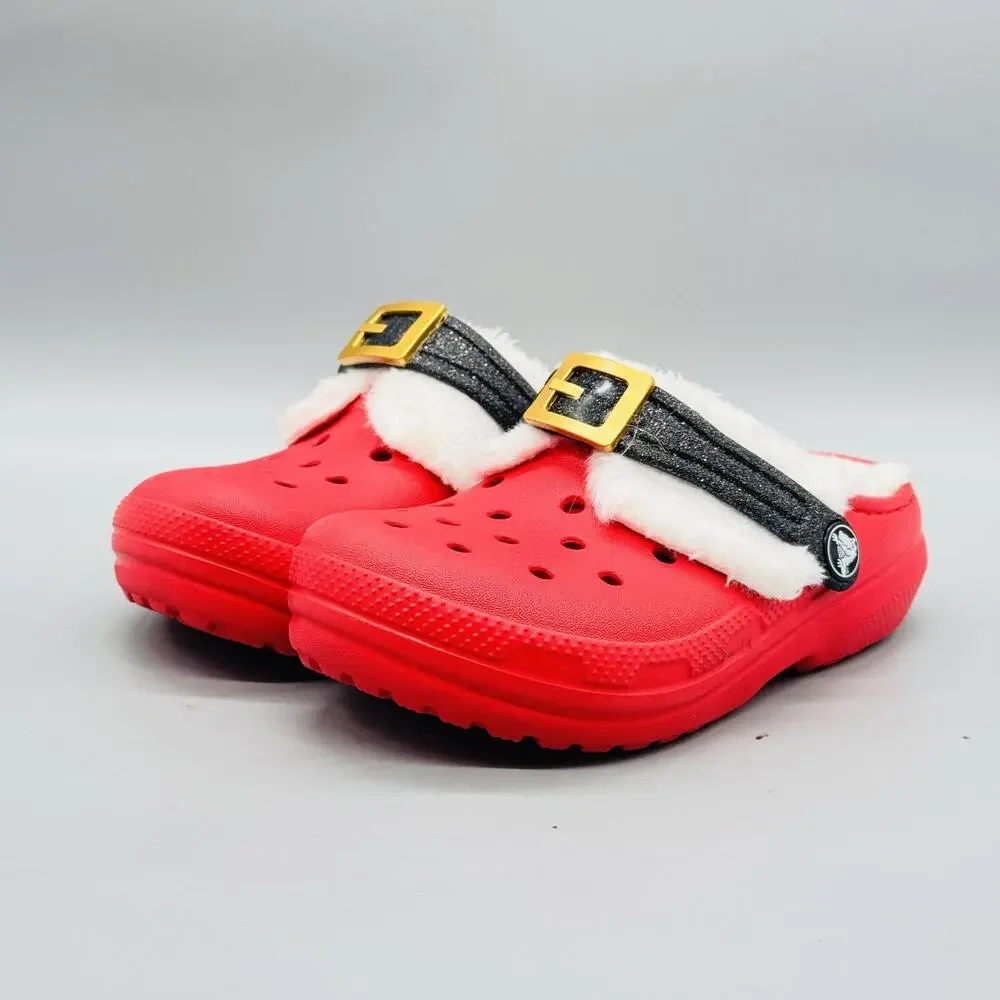 Crocs Shoes Girls 11 Red Glitter Fur Lined Clog Slip On Slippers Holiday Santa
